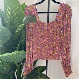 Floral Ruched Square Neck Top